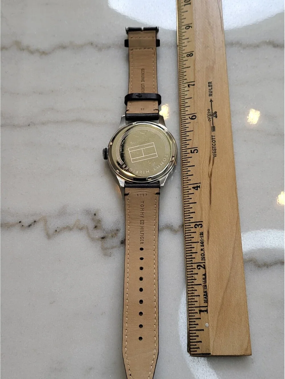 Tommy Hilfiger Cream Dial Brown Leather Men’s Watch Silver Case Date EUC Works